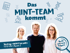 Plakat MINT-Team für Berufsmesse JUMPin mit drei MINT Lehrkräften.